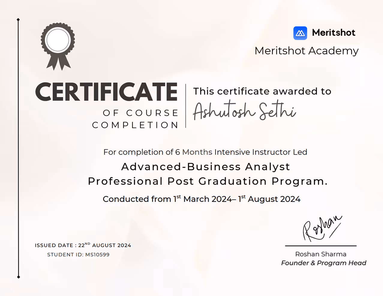 Meritshot Program Certificate