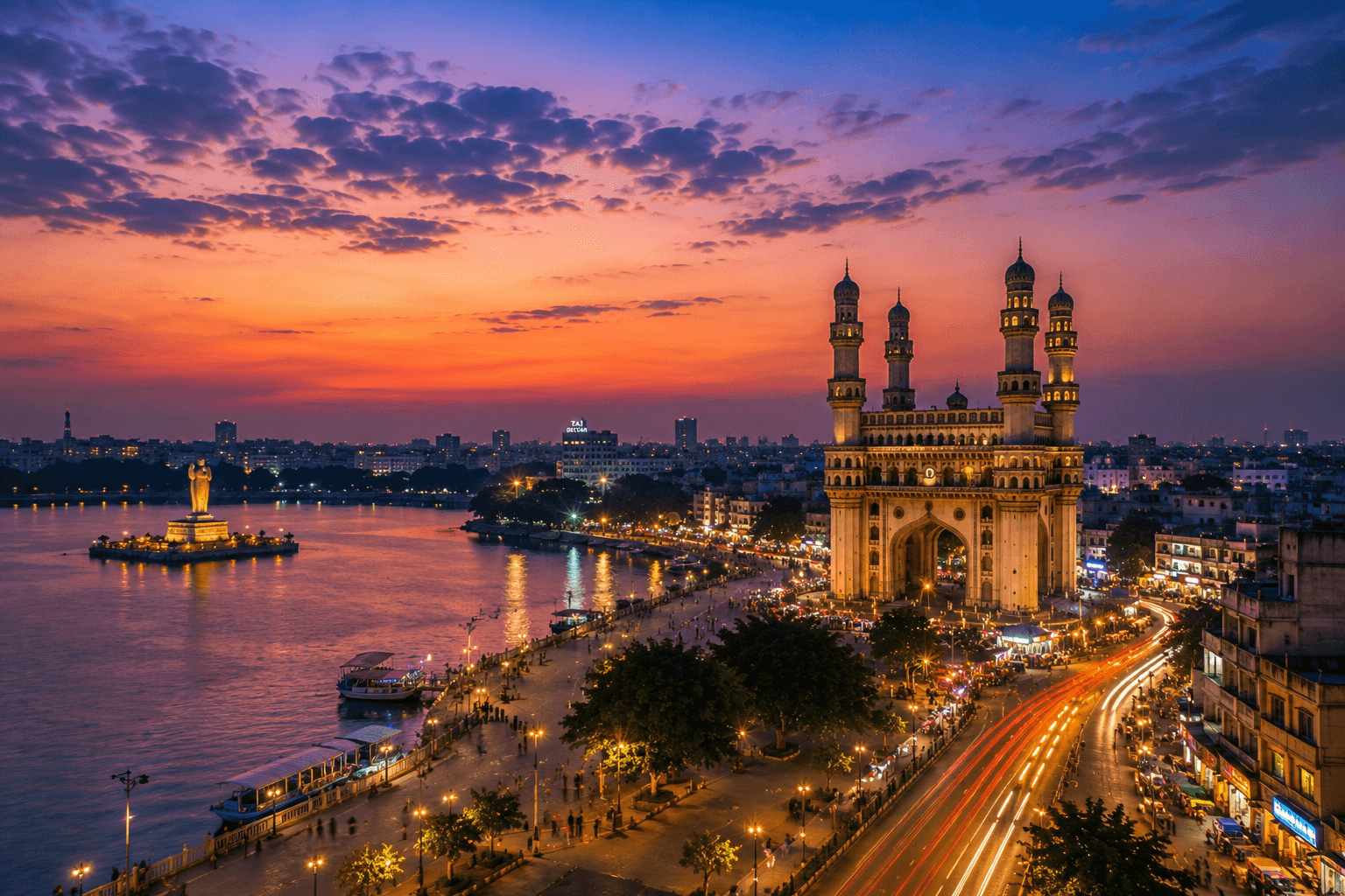 Hyderabad skyline featuring HITEC City, Financial District and Gachibowli at night